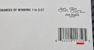 location of the game number on pa lottery scratch-off ticket