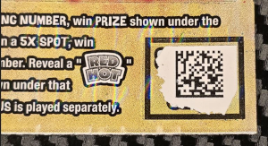 view of QR coded from scratch to cash on pa lottery scratch off ticket
