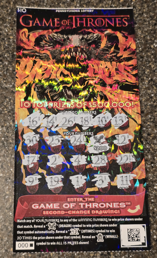 PA Lottery Game of Thrones Winner